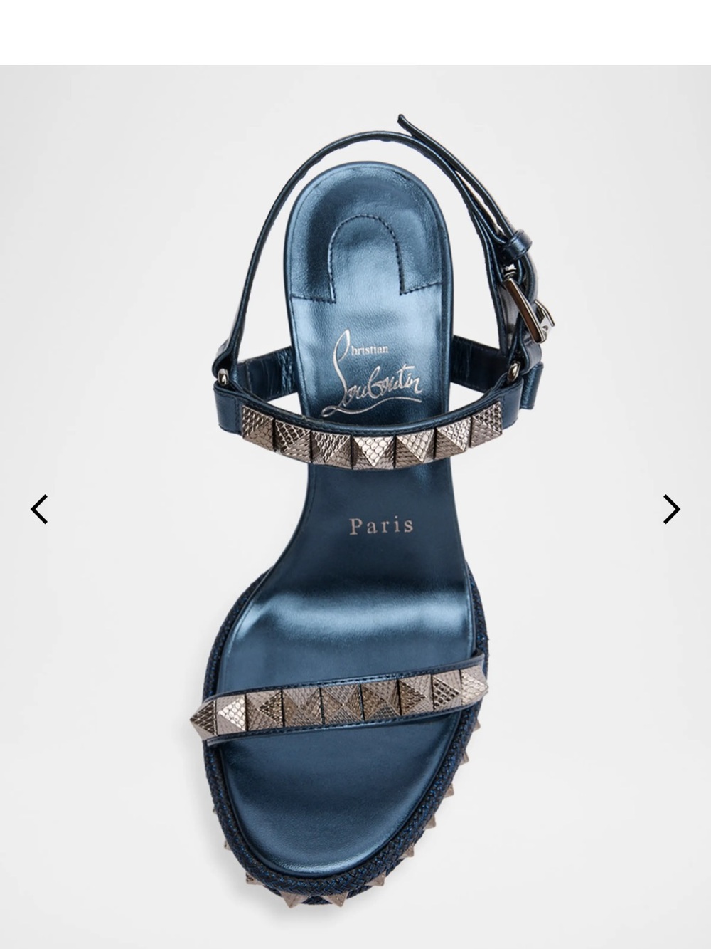 Christian Louboutin Blue Metallic Studded Wedge Sandals with Ankle Strap US 8 - Picture 2 of 10